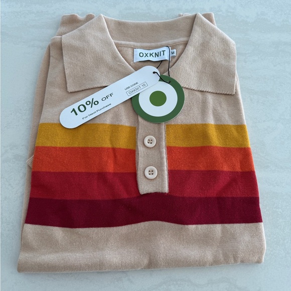 Other - Onknit Striped Polo Shirt - Beige, Orange, Red